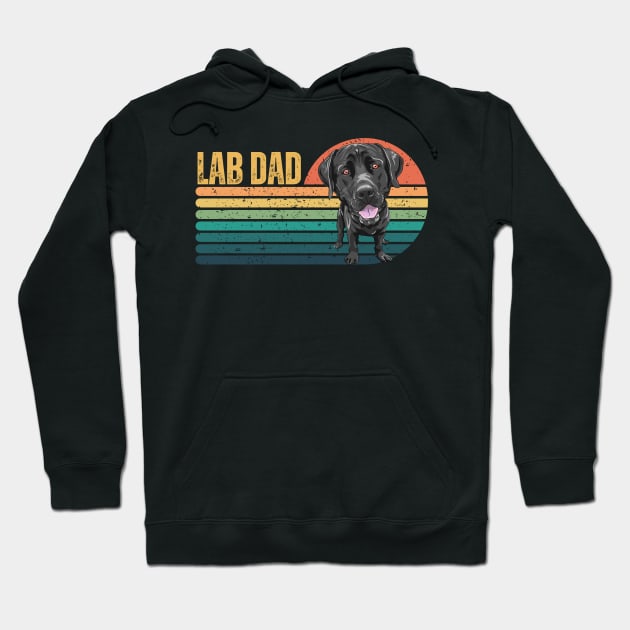 Lab Dad Funny Black Labrador Retriever Dog Lover Retro Sunset Hoodie by Illustradise